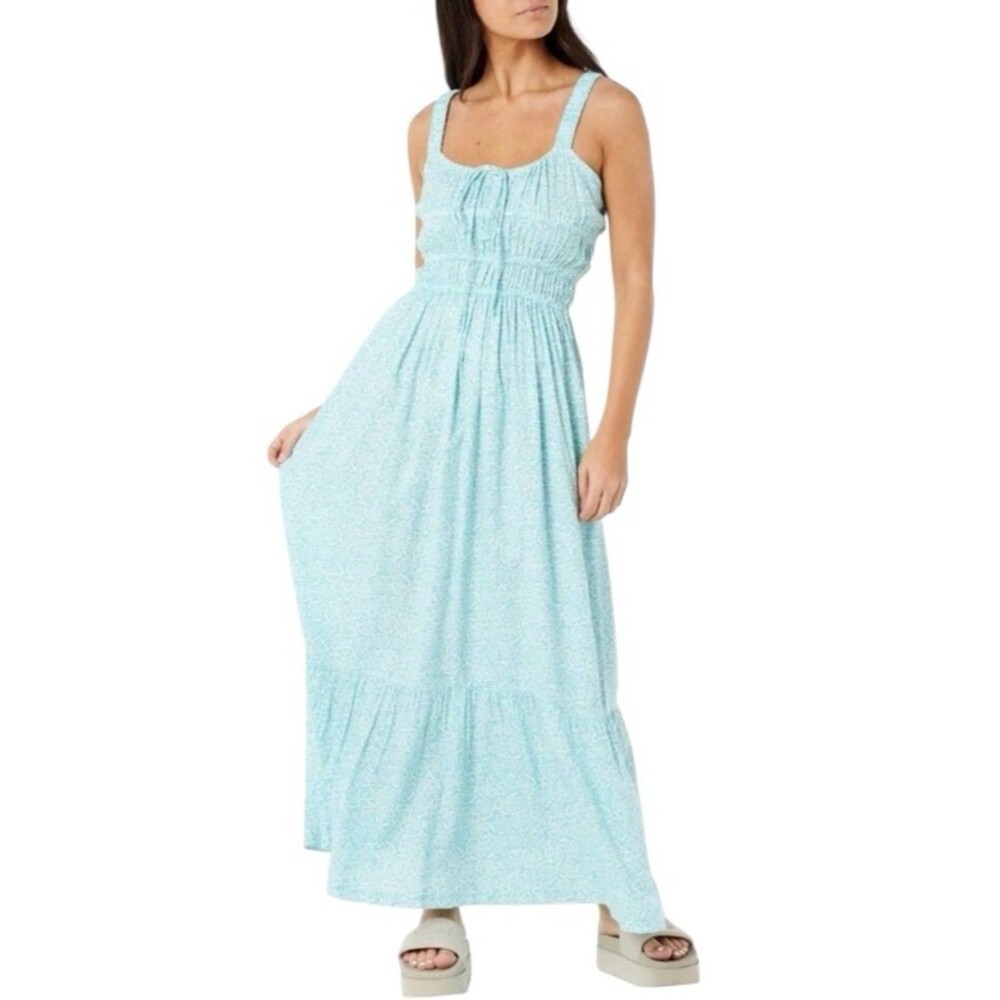 RIP CURL Neon Isles Tiered Maxi Dress in a Light Blue Floral Print